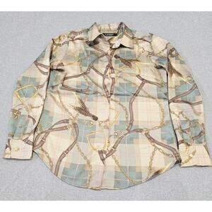 LAUREN Ralph Lauren Equestrian Print Long Sleeve Button Down Shirt Size XS